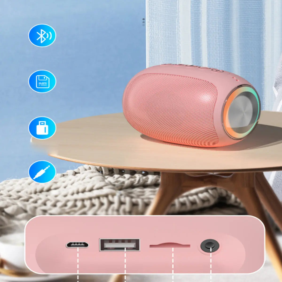 Oval Drum Bluetooth Speaker Light Salmon Lucky