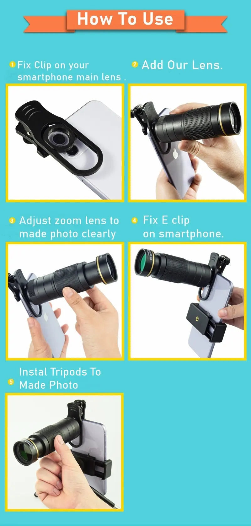 Mobile Phone Lens Kit W/Tripod Yellow Pandora