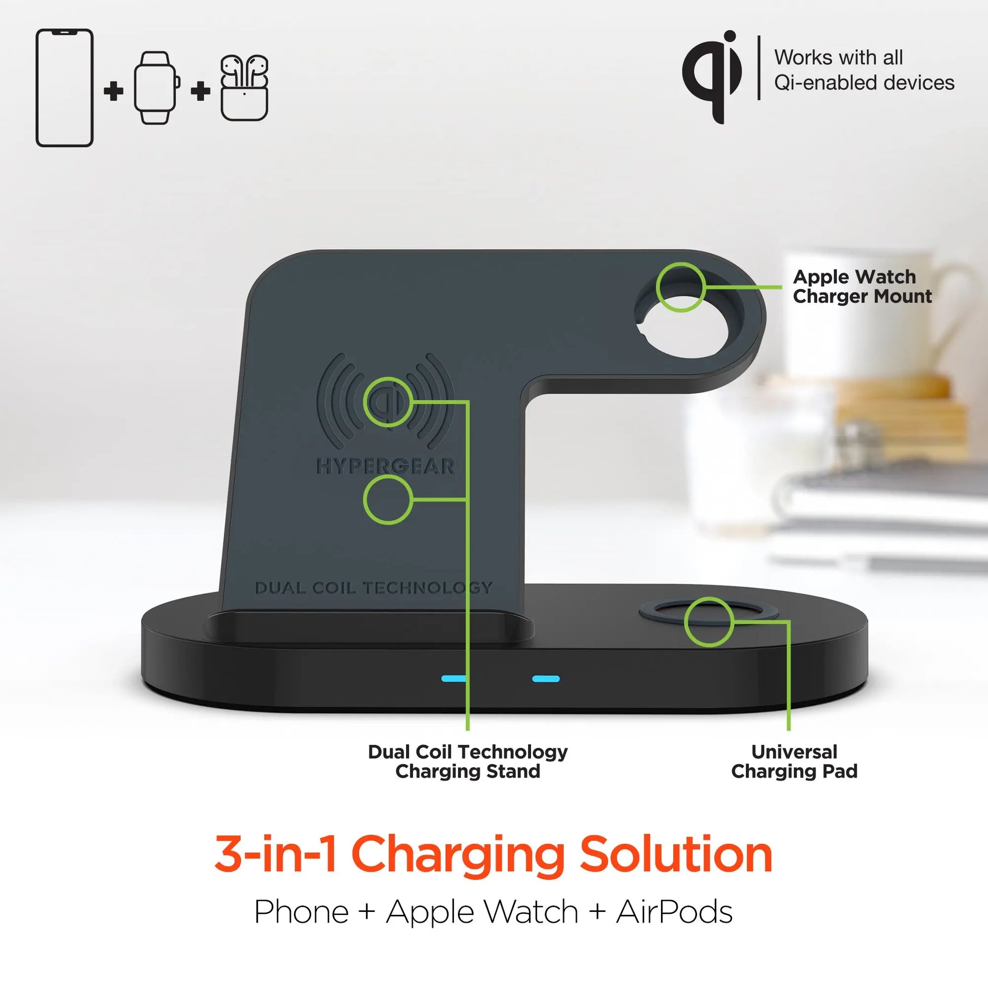 HyperGear 3-In-1 Wireless Charging Dock Sky Iapetus