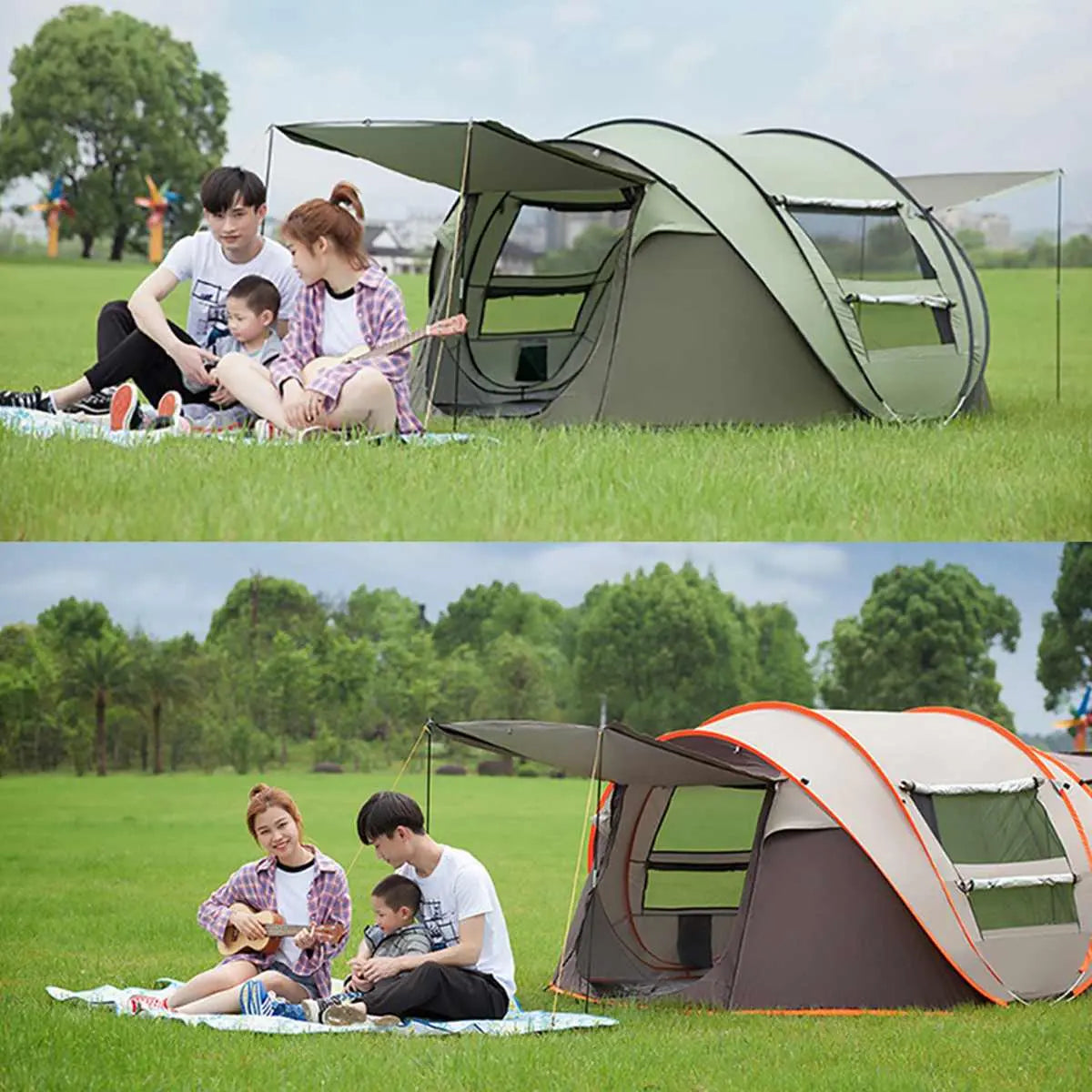 Large Automatic Pop-Up Camping Tent Yellow Pandora